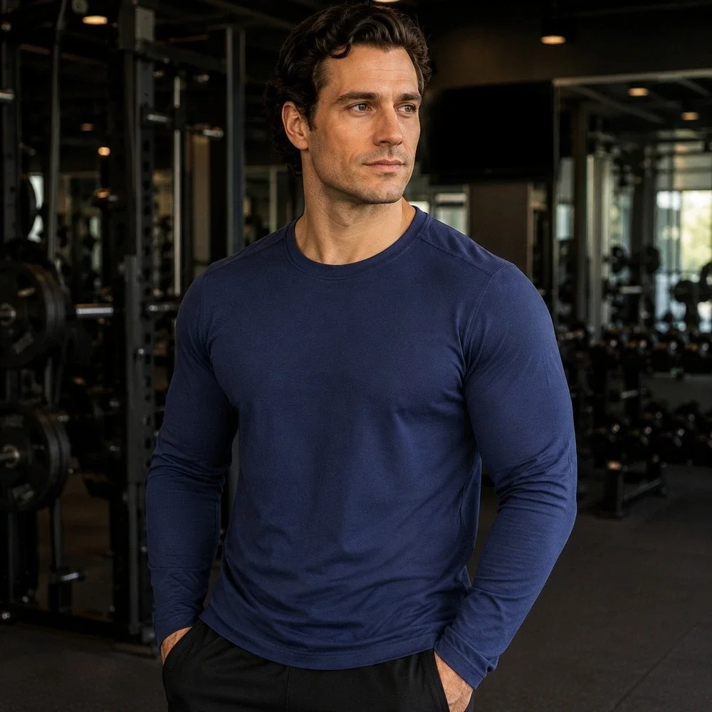 Tommy Bahama Men's Long Sleeve T-Shirt Size L Navy Dry Fit Workout - Picture 1 of 9